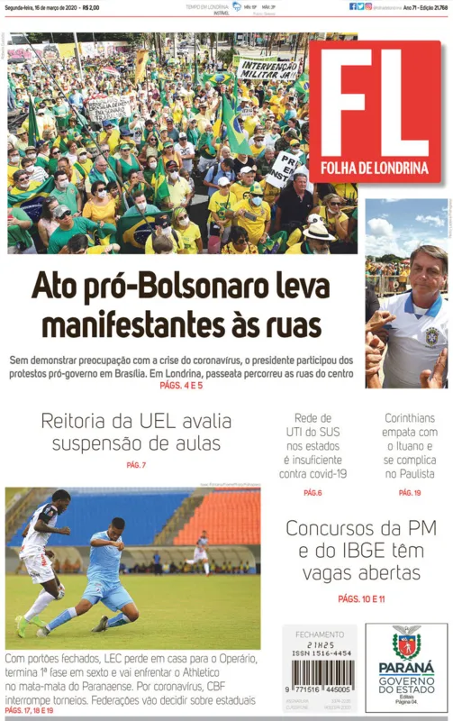 Imagem ilustrativa da imagem Capa 16/03/2020