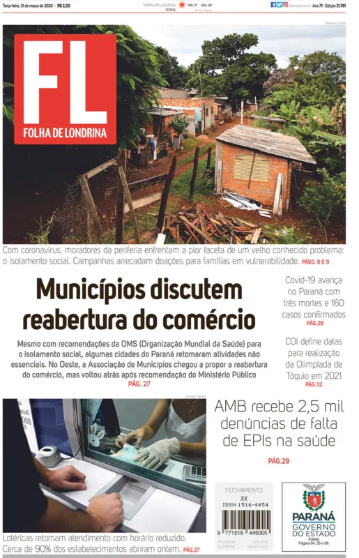 Imagem ilustrativa da imagem Capa 31/03/2020