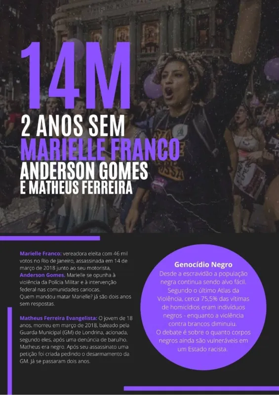 Imagem ilustrativa da imagem Em Londrina, ato marca dois anos do assassinato de Marielle Franco