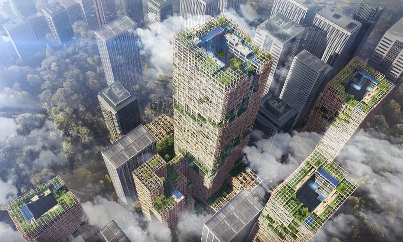 Projeto de arranha-céu de madeira no centro de Tóquio (Divulgação Sumitomo Forestry |2019)