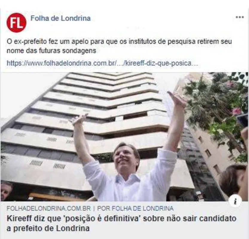 Imagem ilustrativa da imagem FOLHA NAS REDES - Kireeff na prefeitura
