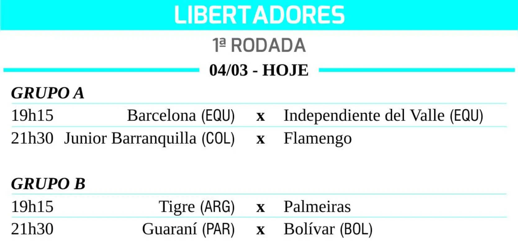 Imagem ilustrativa da imagem Flamengo e Palmeiras estreiam na Libertadores