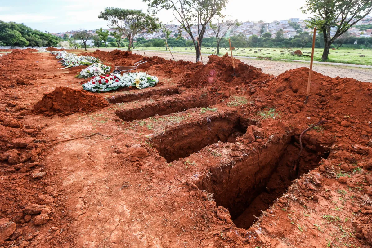 Covas abertas em cemitério em Sorocaba, no interior de São Paulo