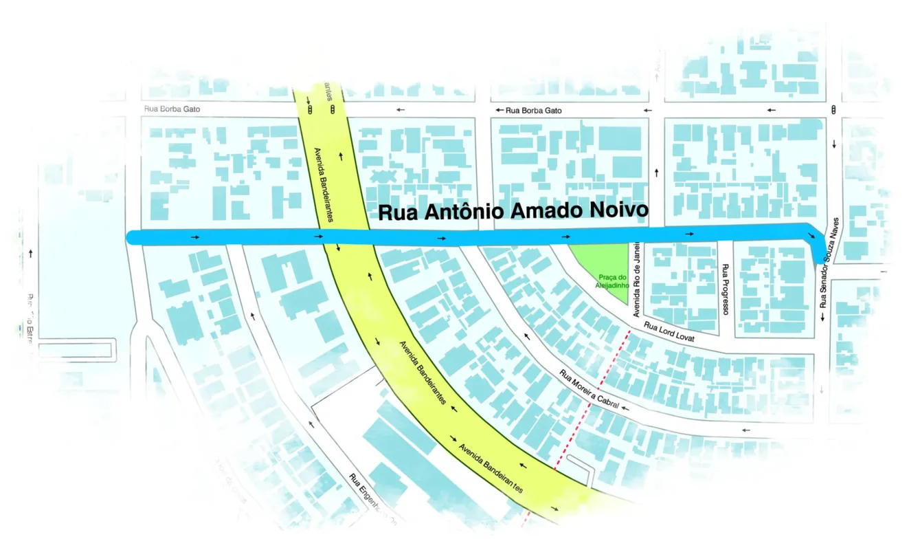 Mapa da Vila Ipiranga, em Londrina. Rua que leva nome do pioneiro Antônio Amado Noivo era parte de seu patrimônio