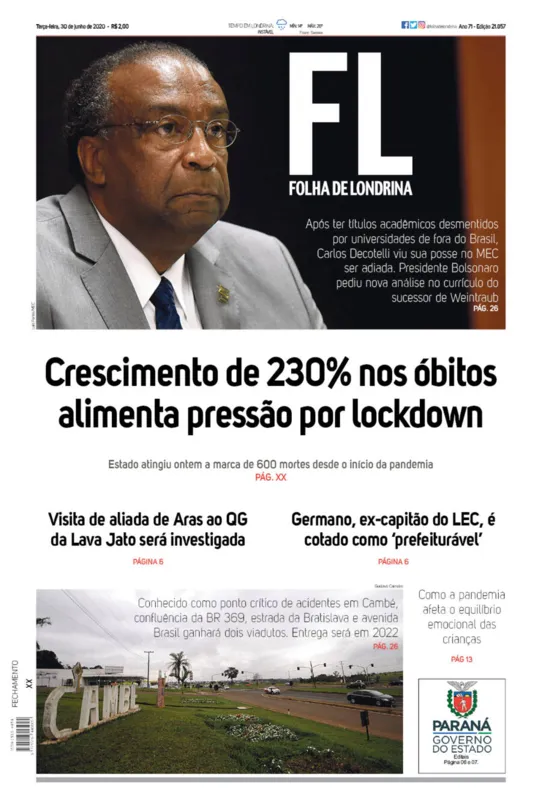 Imagem ilustrativa da imagem Capa 30/06/2020