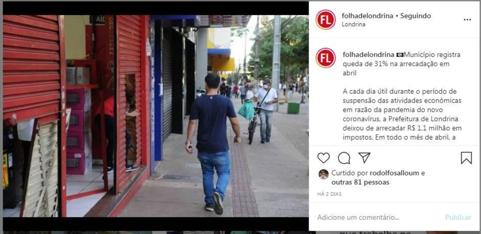 Imagem ilustrativa da imagem FOLHA NAS REDES  - Reabertura do comércio em Londrina