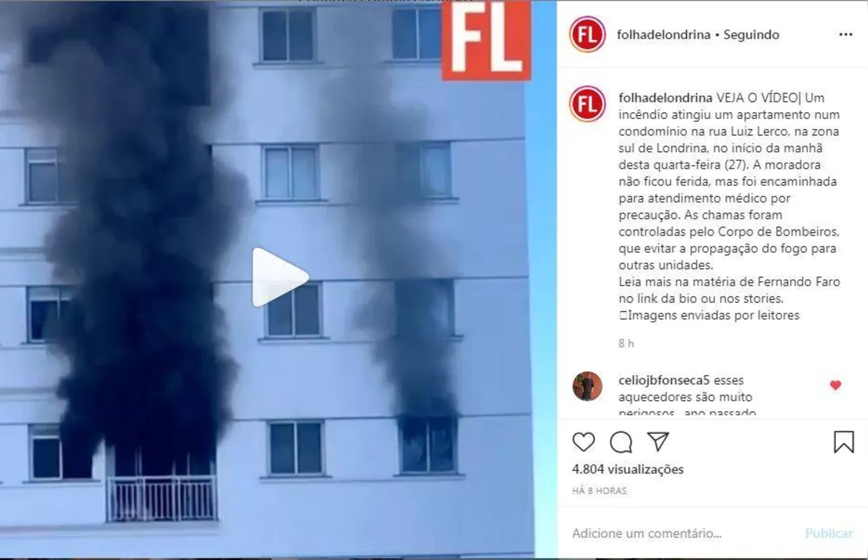 Imagem ilustrativa da imagem Folha nas redes - Incêndio na zona sul