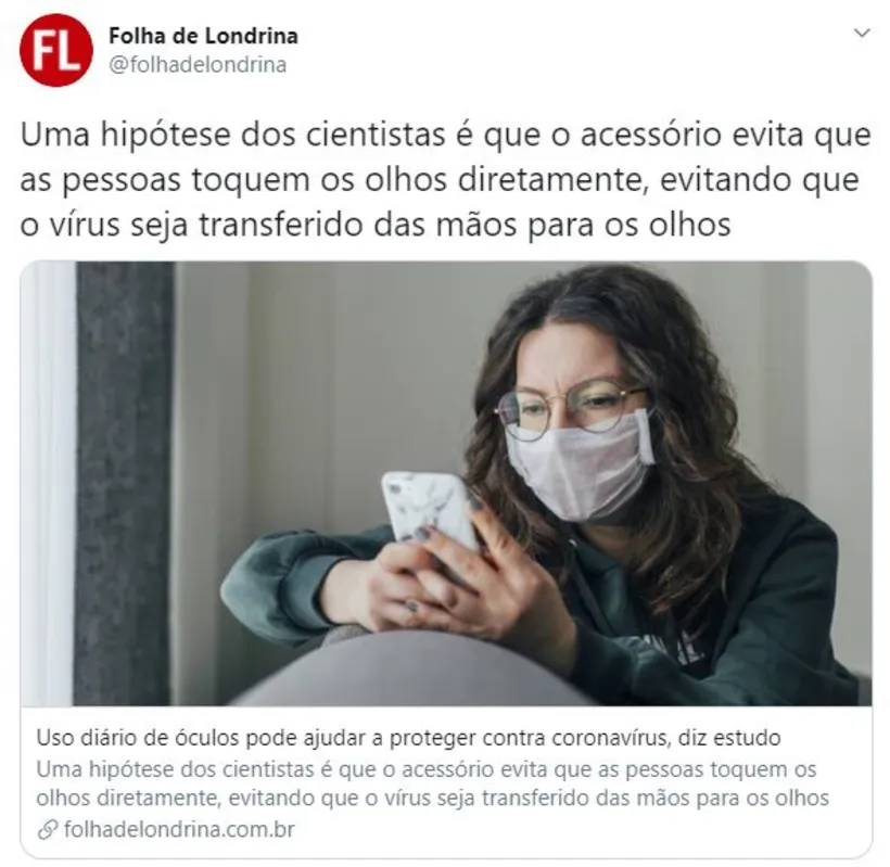 Imagem ilustrativa da imagem Folha nas redes - "Uso de óculos e a Covid-19"
