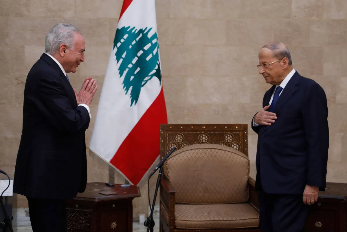 Michel Temer, que é filho de libaneses, se encontra com o presidente Michel Aoun