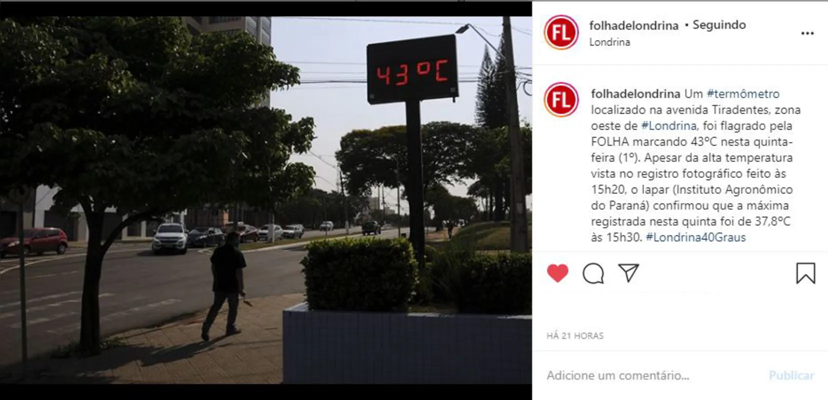 Imagem ilustrativa da imagem Folha nas redes| Londrina 40 Graus