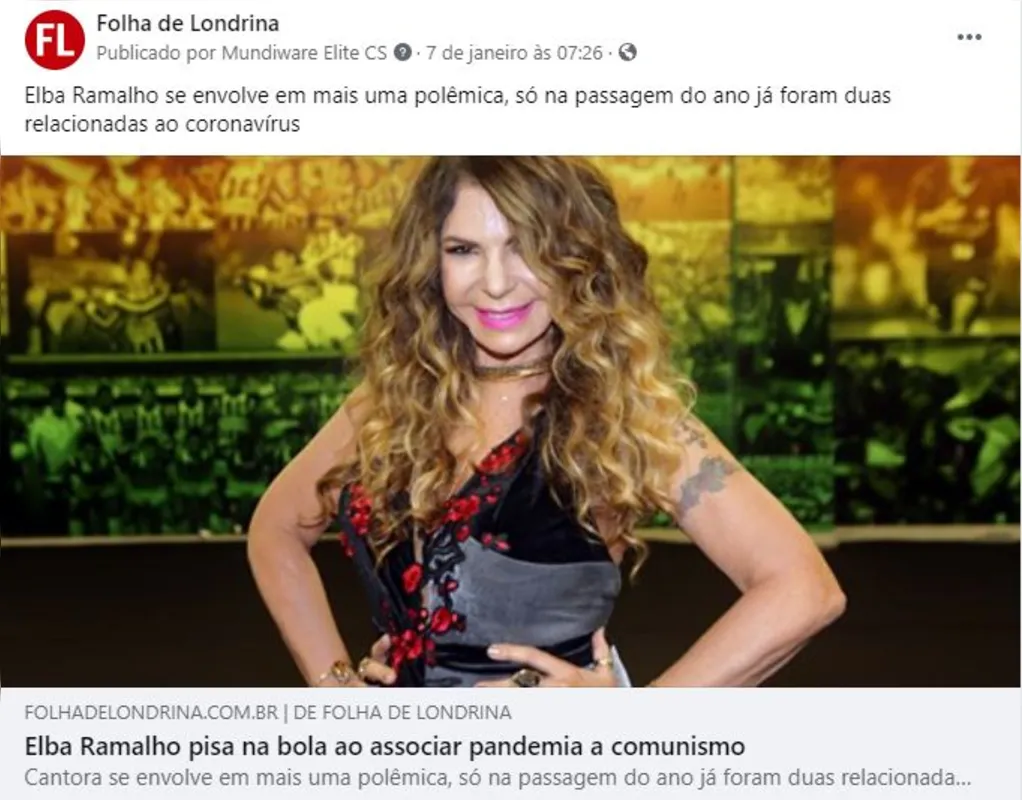 Imagem ilustrativa da imagem FOLHA NAS REDES| ELBA RAMALHO