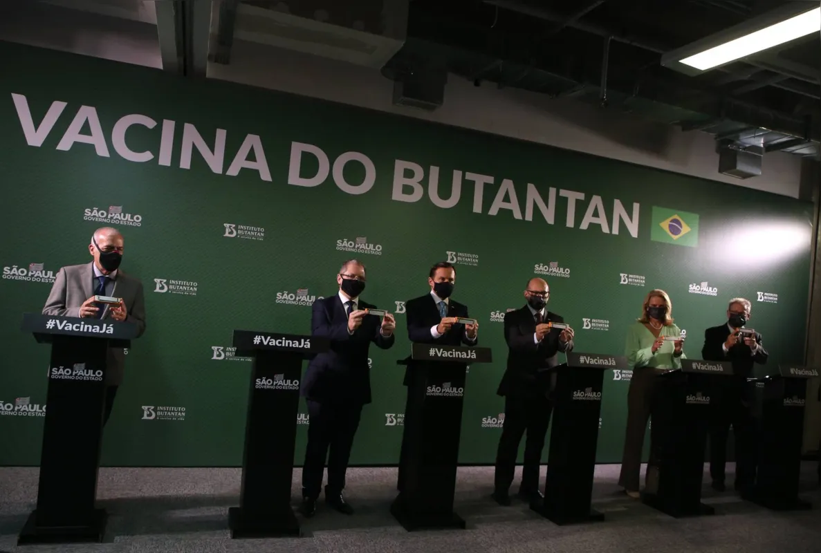 Solenidade em que se anunciou que a Coronavac Coronavac tem 78% de eficácia em testes no Brasil.