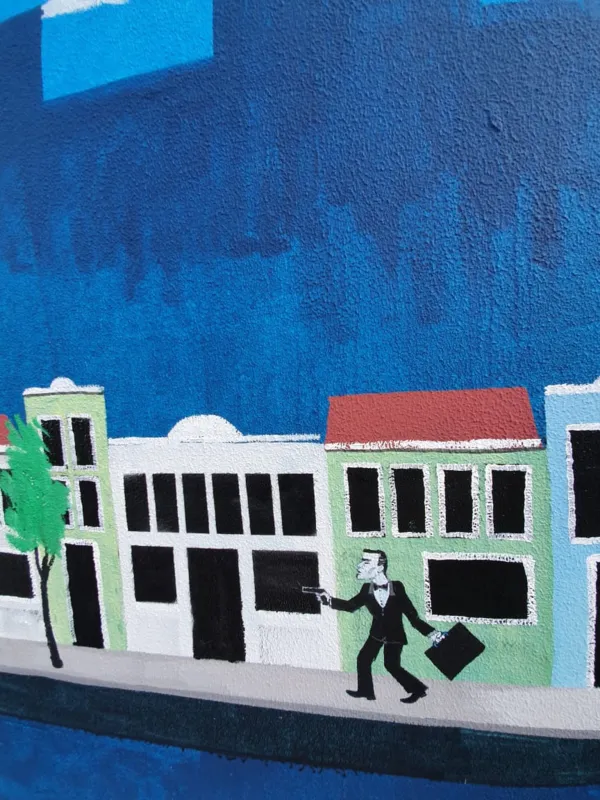 Mural reproduz personagens e ícones da vida urbana