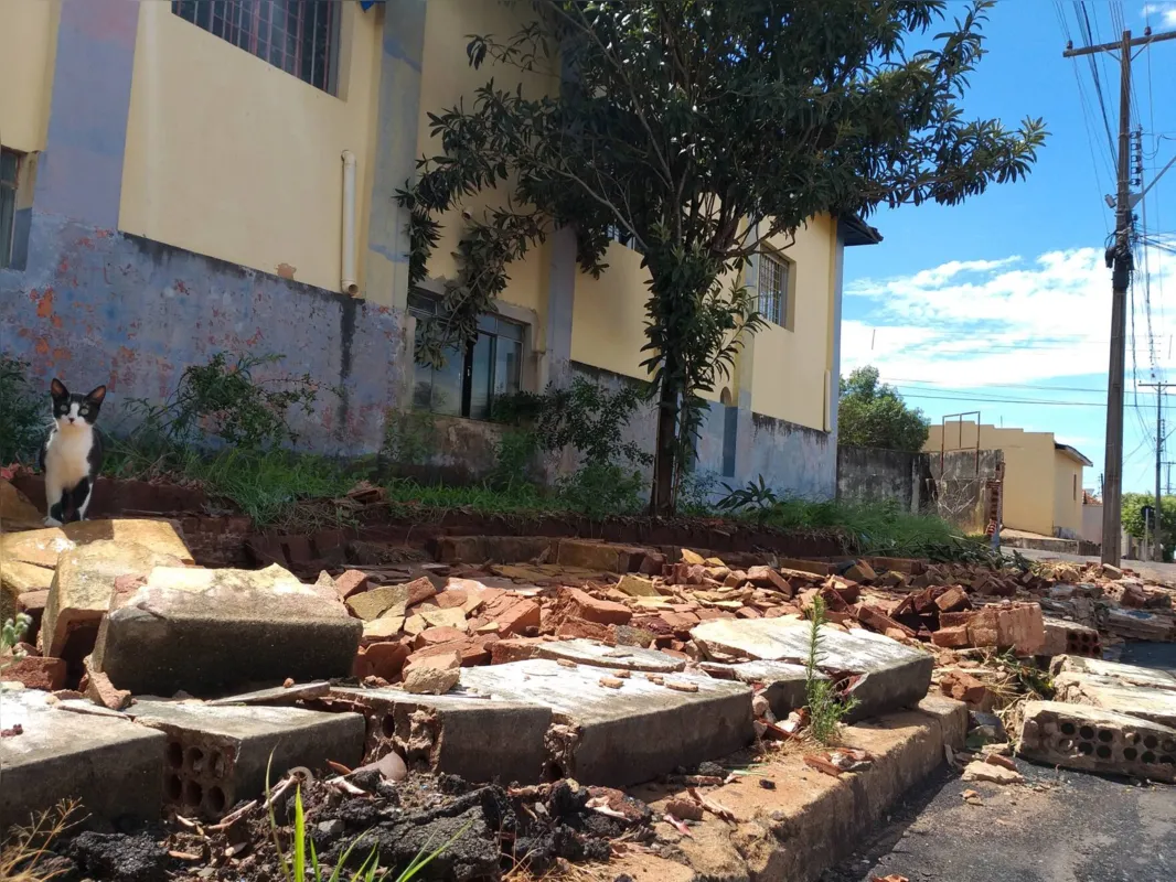 Parte de muro de instituição desativada desabou