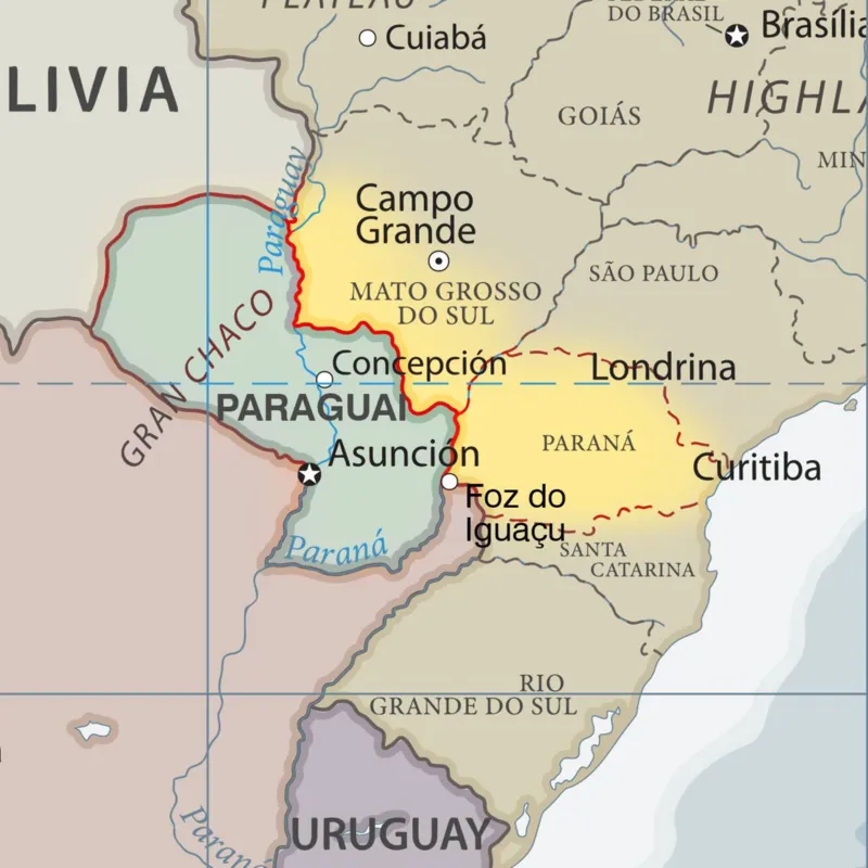 Em vermelho, principais rotas de passagem de cargas ilegais, segundo a PRF
