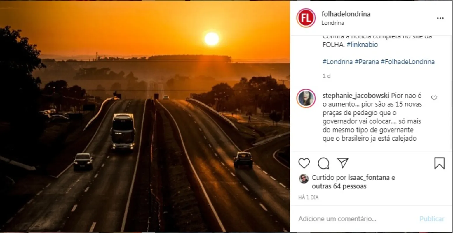 Imagem ilustrativa da imagem FOLHA NAS REDES - Pedágio