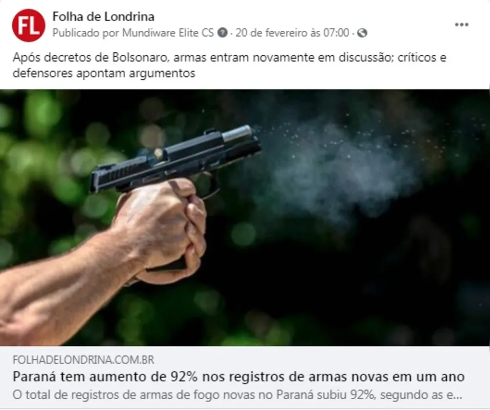 Imagem ilustrativa da imagem Folha nas redes| Registro de Armas