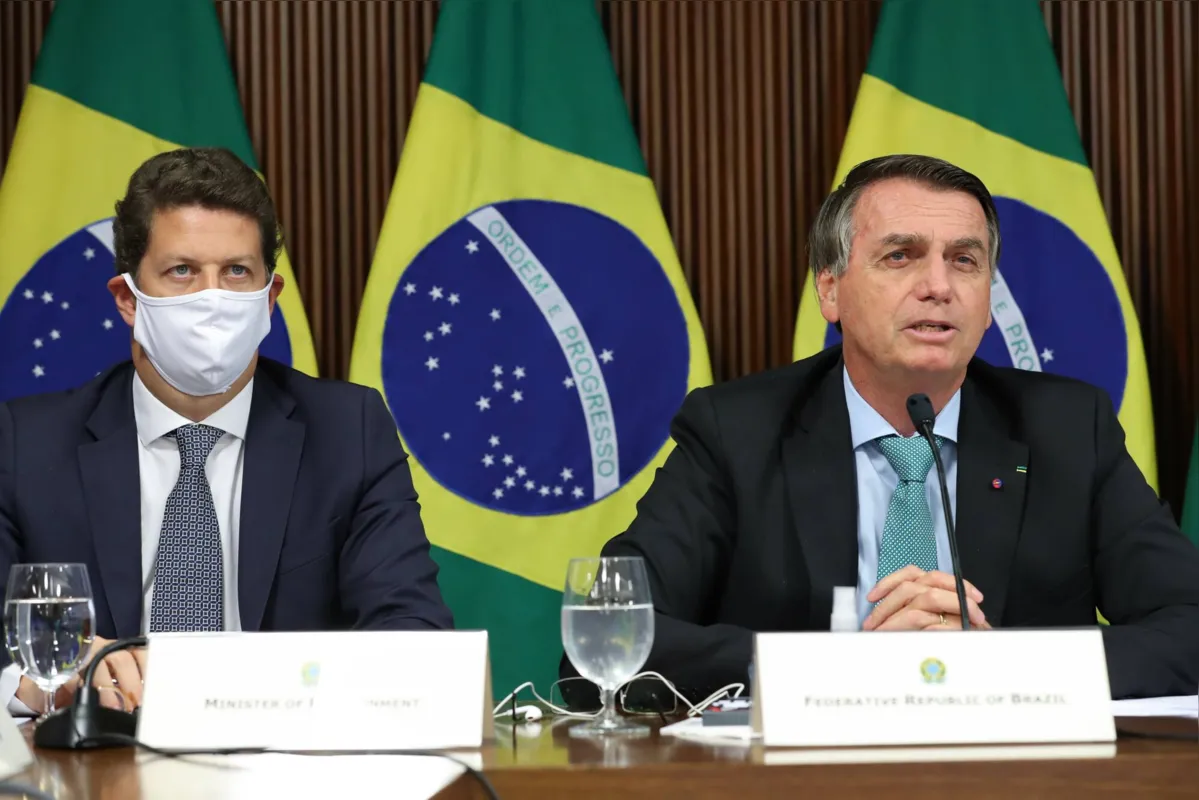 Ricardo Salles e Bolsonaro durante a Cúpula do Clima, reunião internacional organizada pelo americano Joe Biden