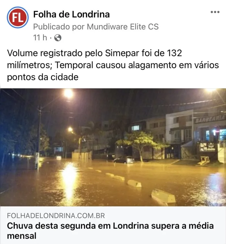 Imagem ilustrativa da imagem FOLHA NAS REDES - Alagamento