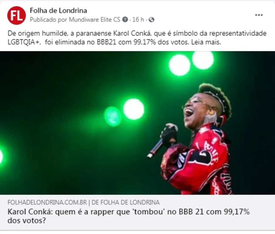 Imagem ilustrativa da imagem FOLHA NAS REDES - Carol Conká