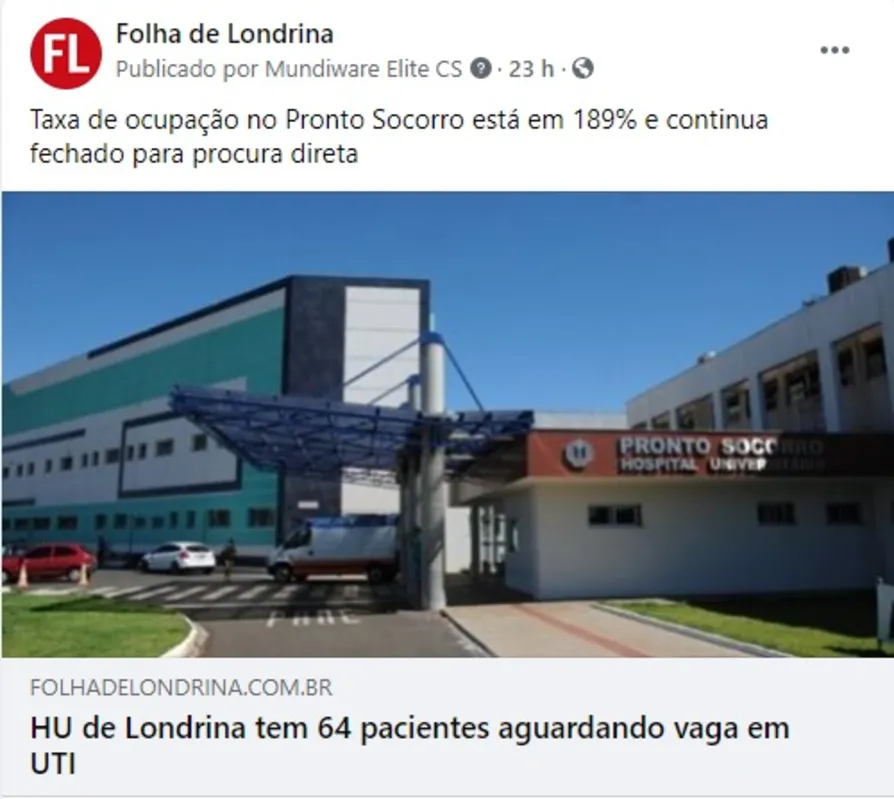 Imagem ilustrativa da imagem FOLHA NAS REDES - HU lotado