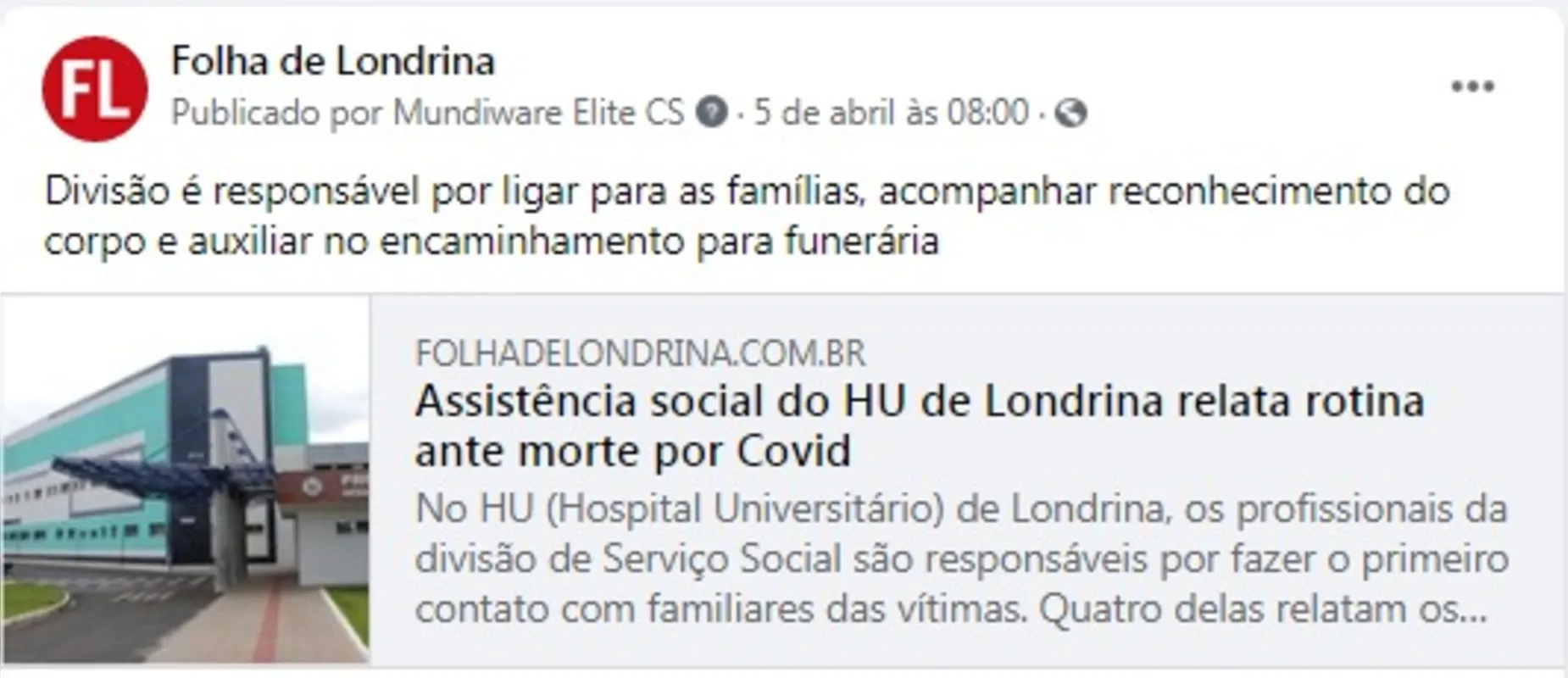 Imagem ilustrativa da imagem FOLHA NAS REDES - Hospital Universitário