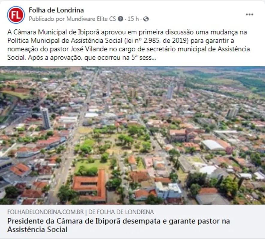 Imagem ilustrativa da imagem FOLHA NAS REDES - Ibiporã