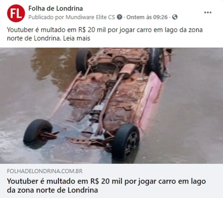 Imagem ilustrativa da imagem FOLHA NAS REDES -  Multa