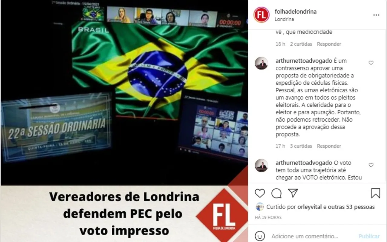 Imagem ilustrativa da imagem Folha nas redes| Voto Impresso