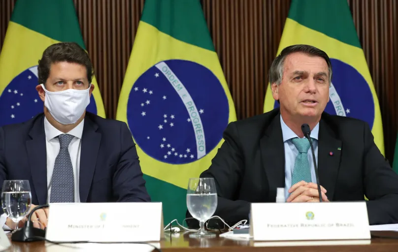 Ricardo Salles e Bolsonaro durante a Cúpula do Clima, reunião internacional organizada pelo americano Joe Biden