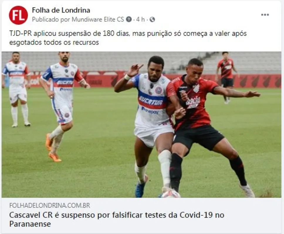 Imagem ilustrativa da imagem FOLHA NAS REDES - Futebol e Covid-19