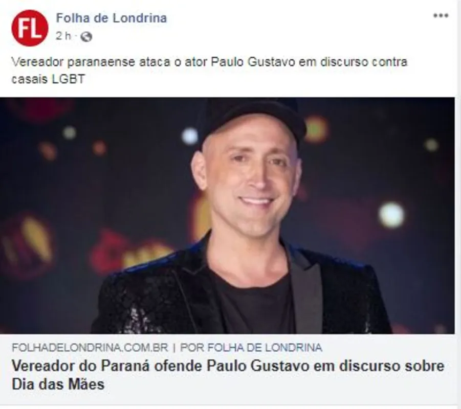 Imagem ilustrativa da imagem FOLHA NAS REDES - Ofensa ao ator Paulo Gustavo