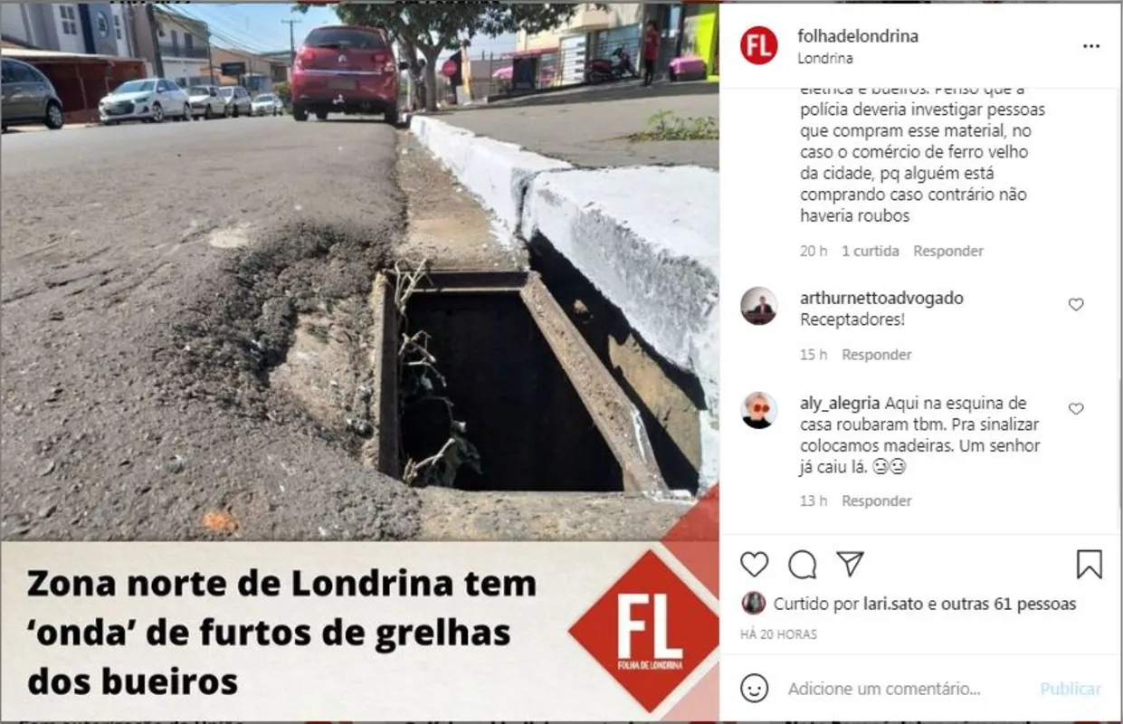 Imagem ilustrativa da imagem FOLHA NAS REDES - Tampa de bueiros