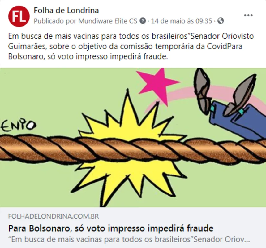 Imagem ilustrativa da imagem FOLHA NAS REDES - Voto impresso