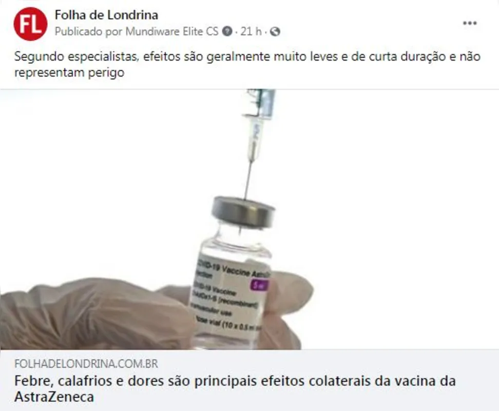 Imagem ilustrativa da imagem FOLHA NAS REDES| VACINA CONTRA COVID-19