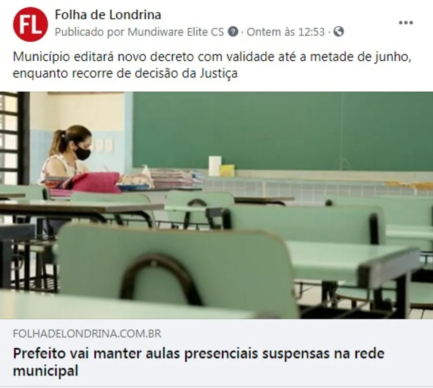 Imagem ilustrativa da imagem FOLHA NAS REDES - ESCOLAS