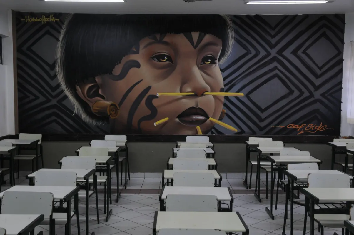 Graffiti de Huggo Rocha para o projeto Arte na Escola