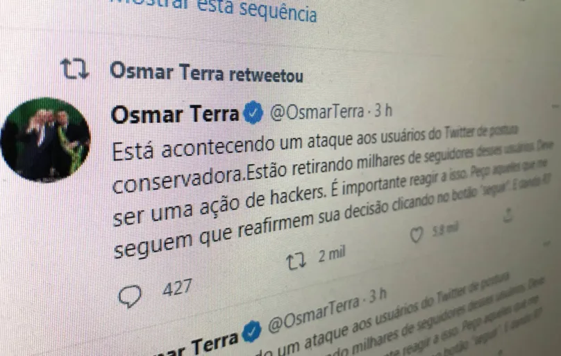 No Twitter, o deputado federal Osmar Terra reclama de ataque aos usuários de postura conservadora