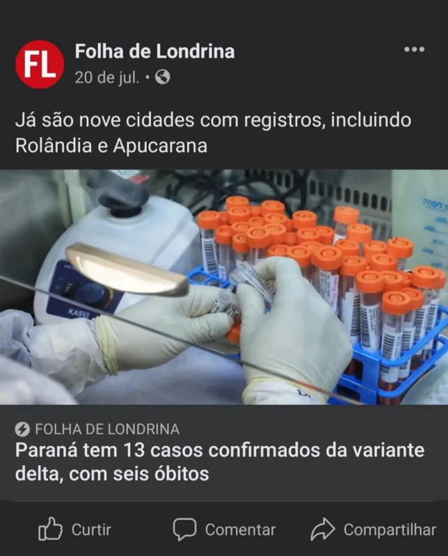 Imagem ilustrativa da imagem FOLHA NAS REDES - Mais casos da variante delta