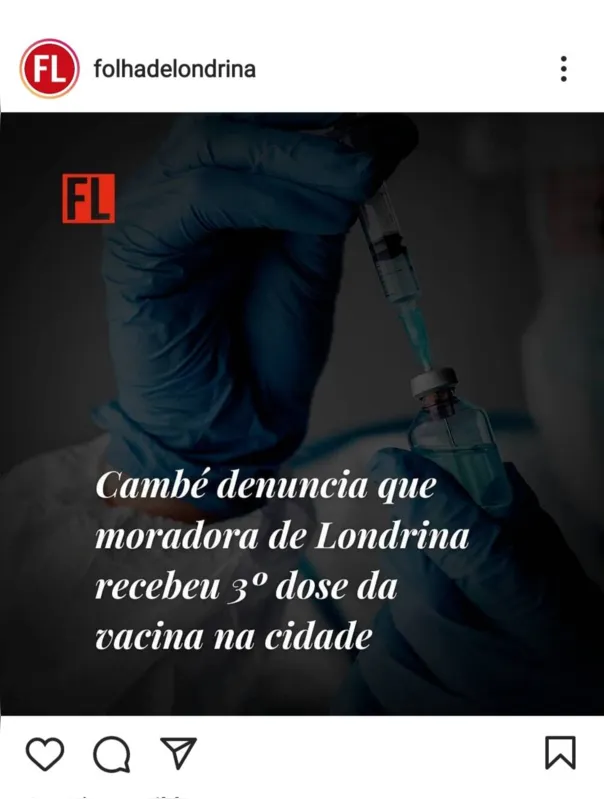 Imagem ilustrativa da imagem FOLHA NAS REDES - Terceira dose da vacina