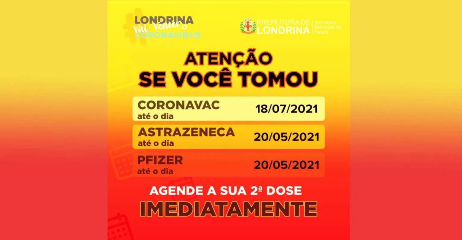 Imagem ilustrativa da imagem Saúde de Londrina alerta para agendamento da segunda dose