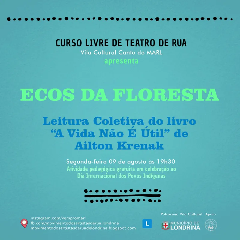 Imagem ilustrativa da imagem Vila Cultural MARL promove leitura coletiva de Ailton Krenak