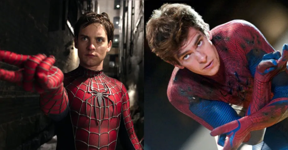 Tobey Maguire (à esquerda) e Andrew Garfield (à direita) nos filmes anteriores de Homem-Aranha