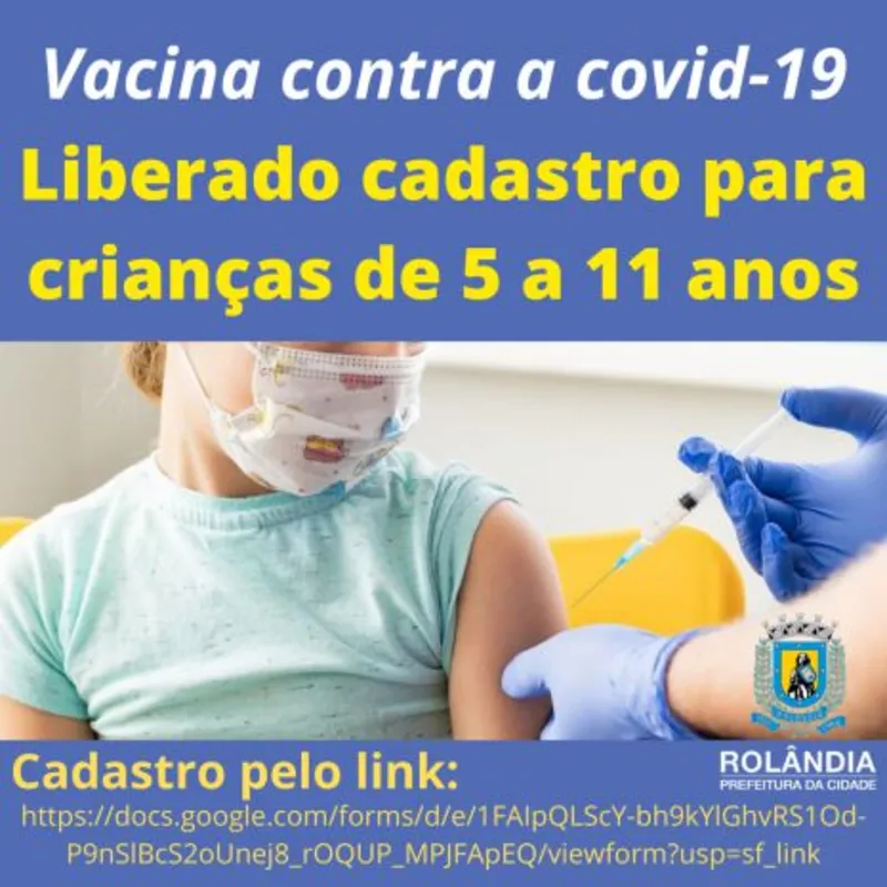 Imagem ilustrativa da imagem Rolândia abre cadastro para vacinar crianças a partir de 5 anos