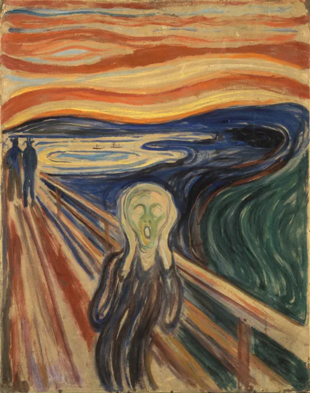'O Grito' - (1893) Obra de Edvard Munch que dizem ser inspirado no céu vermelho da erupção do Vulcão Krakatoa  que ocorreu em 1883.