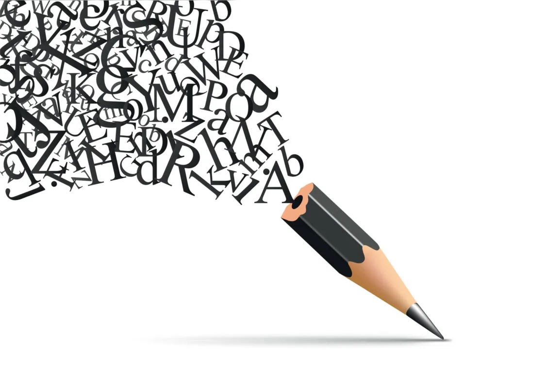 Concept de lâÃ©criture et de la littÃ©rature avec un crayon duquel sâÃ©chappe les lettres de lâalphabet symbole de lâinspiration.