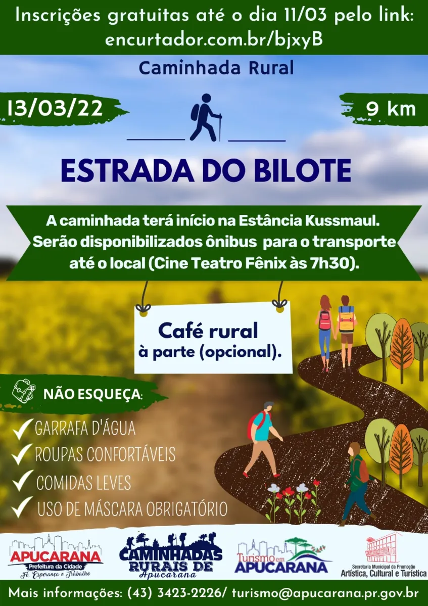 Imagem ilustrativa da imagem Calendário de caminhadas rurais é retomado em Apucarana