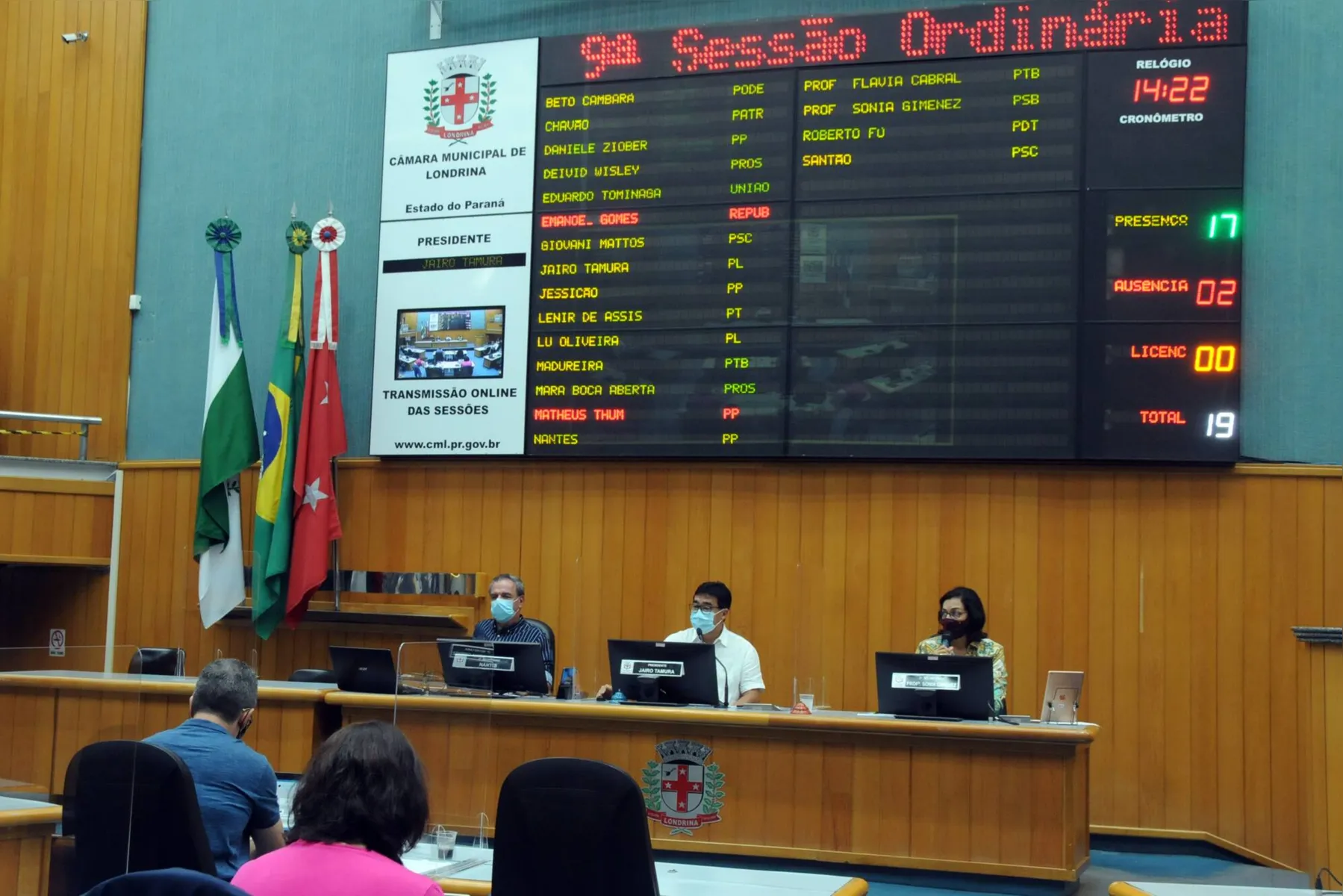 Nesta terça de carnaval (1º), os vereadores da Câmara de Londrina  participam da 9ª sessão ordinária de 2022. Os trabalhos ocorrem de forma preferencialmente presencial, com transmissão pelo Facebook e Youtube do Legislativo.