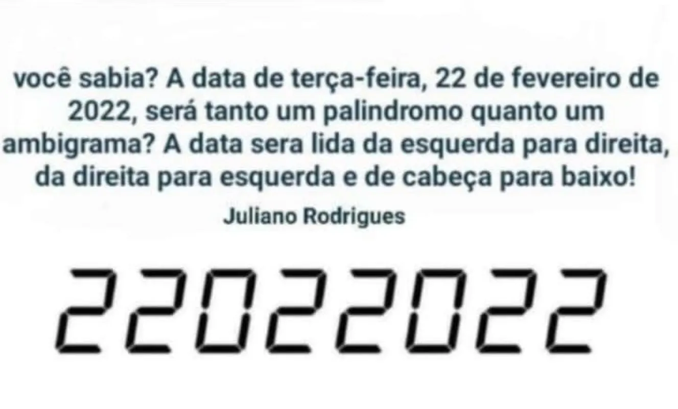Imagem ilustrativa da imagem 22/02/2022: entenda o que significa uma data palíndroma