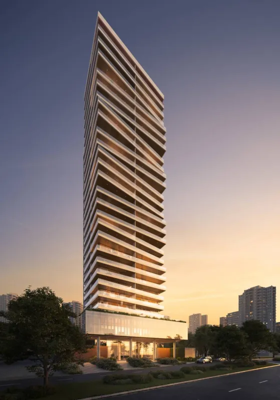 O edifício terá uma fachada marcada pelo movimento criado com o desencontro das varandas que vai valorizar o horizonte da região